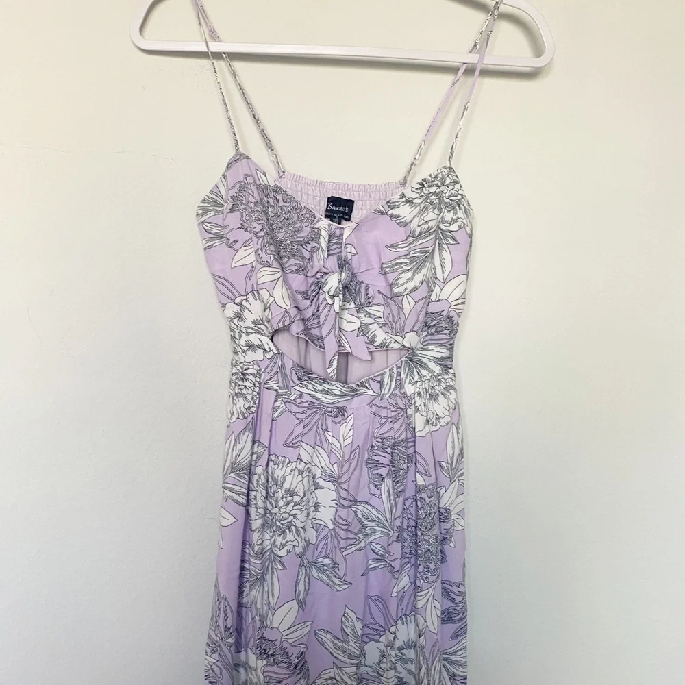 Bardot Ibiza Floral Midi Dress Tie Front Cutout Spring Boho Lavender Purple Sz 4 - Picture 4 of 11